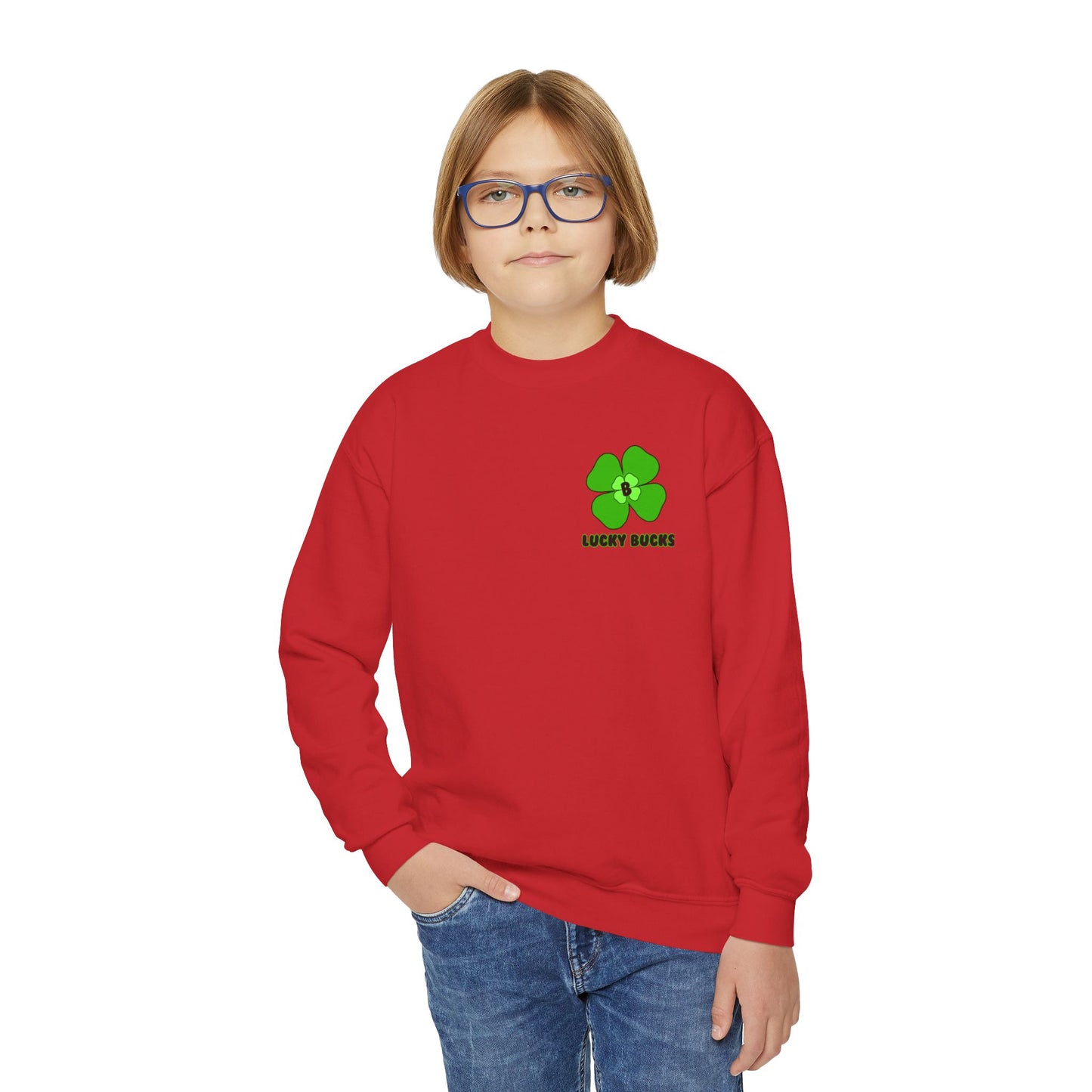 Lucky Clover Youth Crewneck Sweatshirt | St. Patrick's Day, Irish Pride, Casual Wear, Gift for Kids, Unisex Sweatshirt