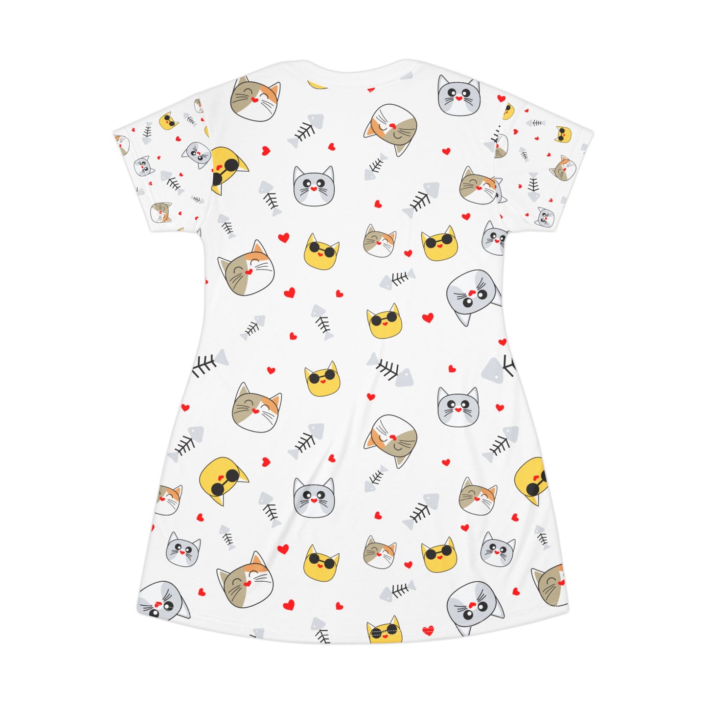 Cute Cat Pattern T-Shirt Dress for Cat Lovers