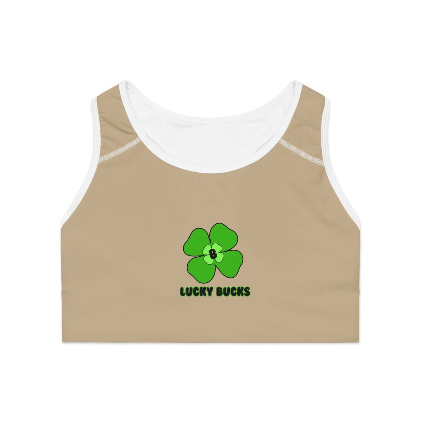 Lucky Bucks Sports Bra - St. Patrick's Day Activewear, Green Clover Design, Workout Gear, Fitness Top, Gym Bra, Cheerful Apparel