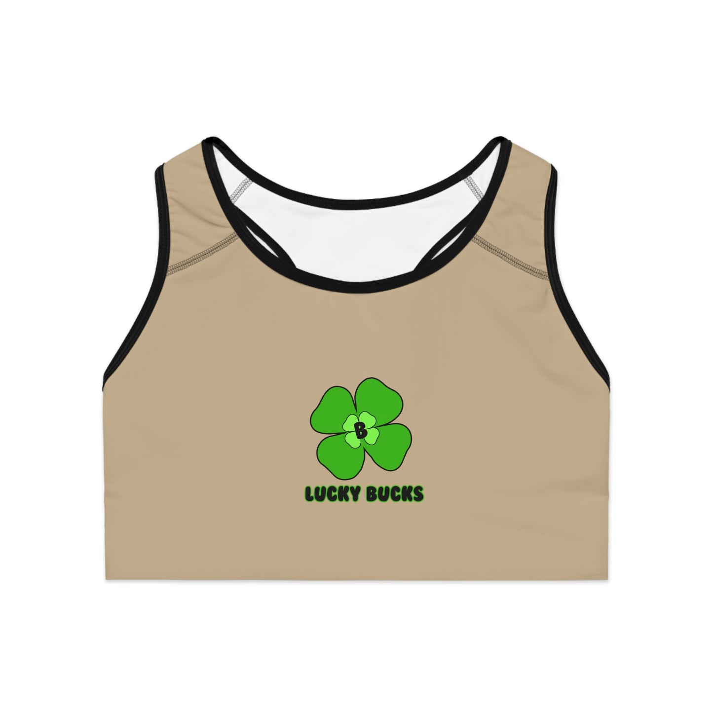 Lucky Bucks Sports Bra - St. Patrick's Day Activewear, Green Clover Design, Workout Gear, Fitness Top, Gym Bra, Cheerful Apparel