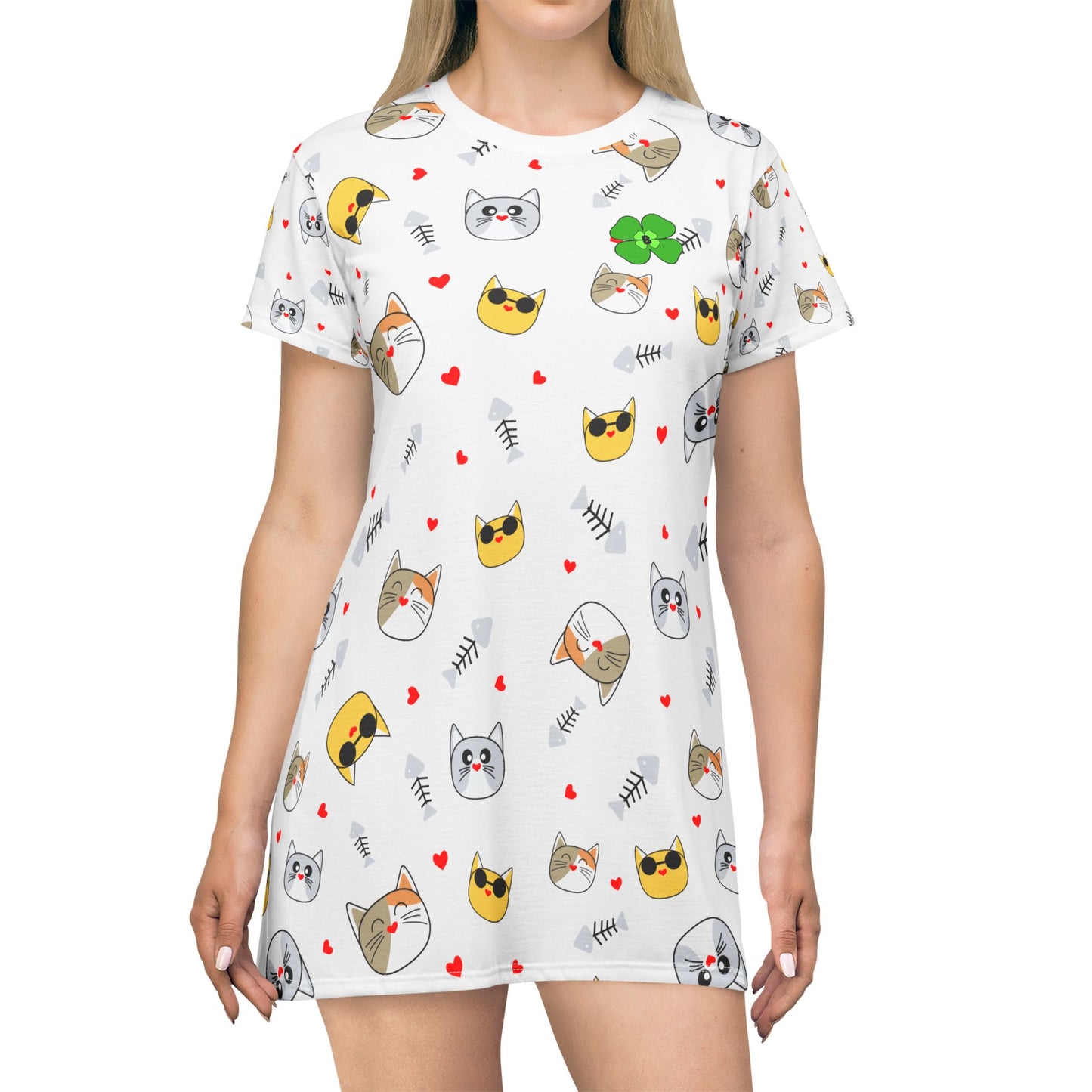 Cute Cat Pattern T-Shirt Dress for Cat Lovers