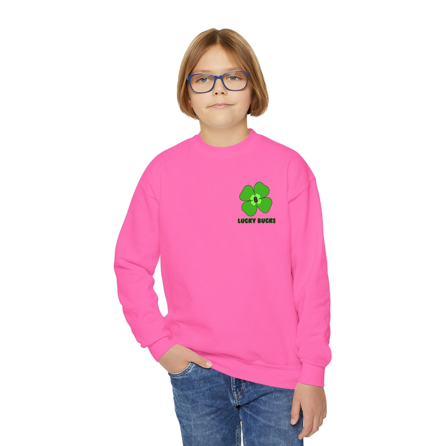 Lucky Clover Youth Crewneck Sweatshirt | St. Patrick's Day, Irish Pride, Casual Wear, Gift for Kids, Unisex Sweatshirt