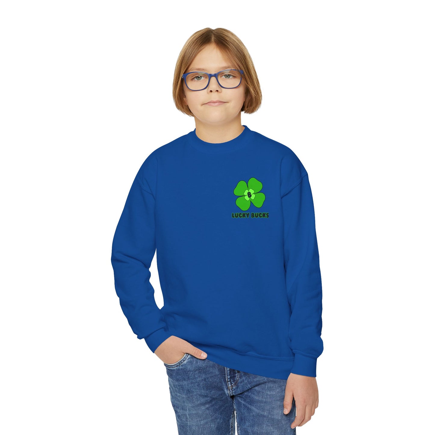 Lucky Clover Youth Crewneck Sweatshirt | St. Patrick's Day, Irish Pride, Casual Wear, Gift for Kids, Unisex Sweatshirt