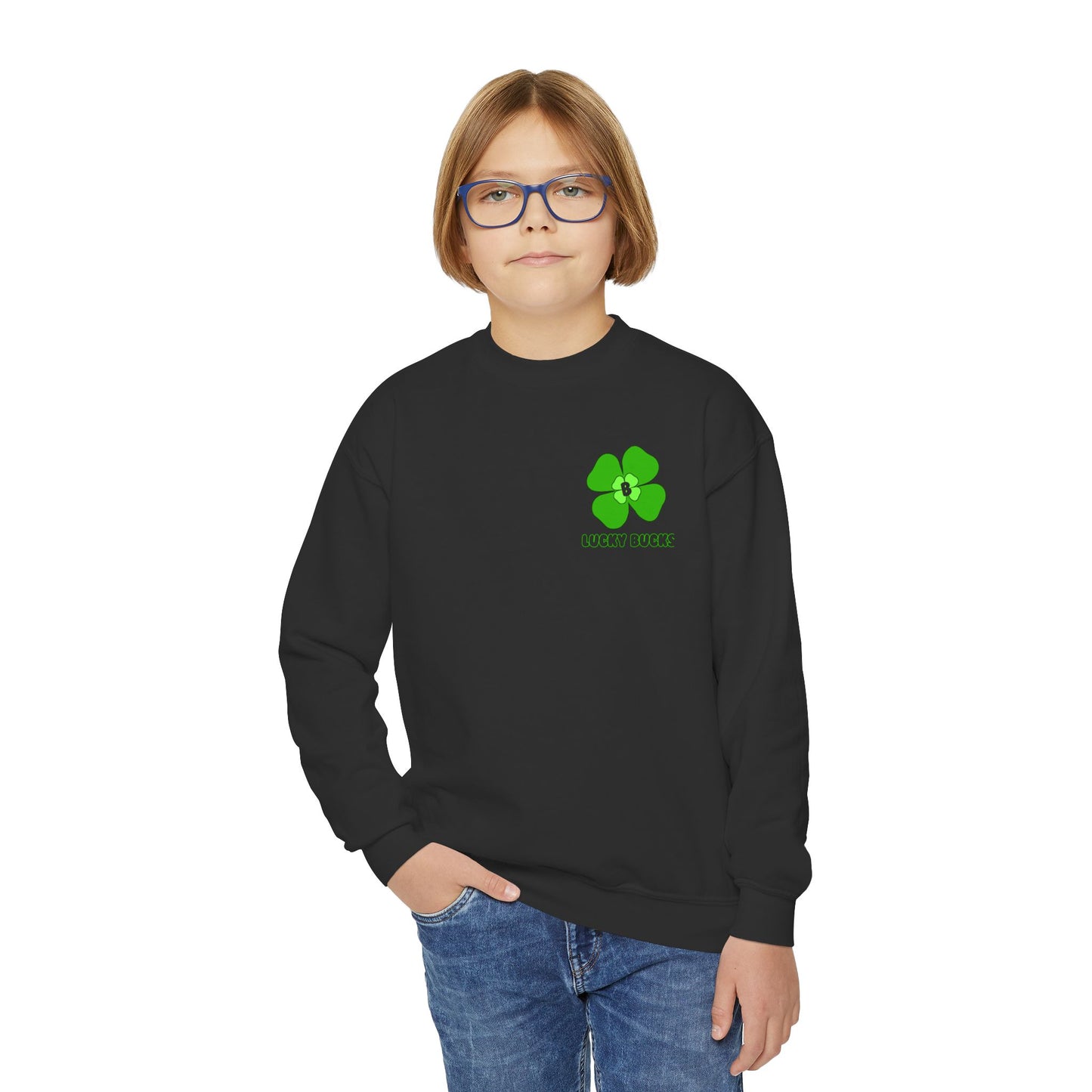 Lucky Clover Youth Crewneck Sweatshirt | St. Patrick's Day, Irish Pride, Casual Wear, Gift for Kids, Unisex Sweatshirt