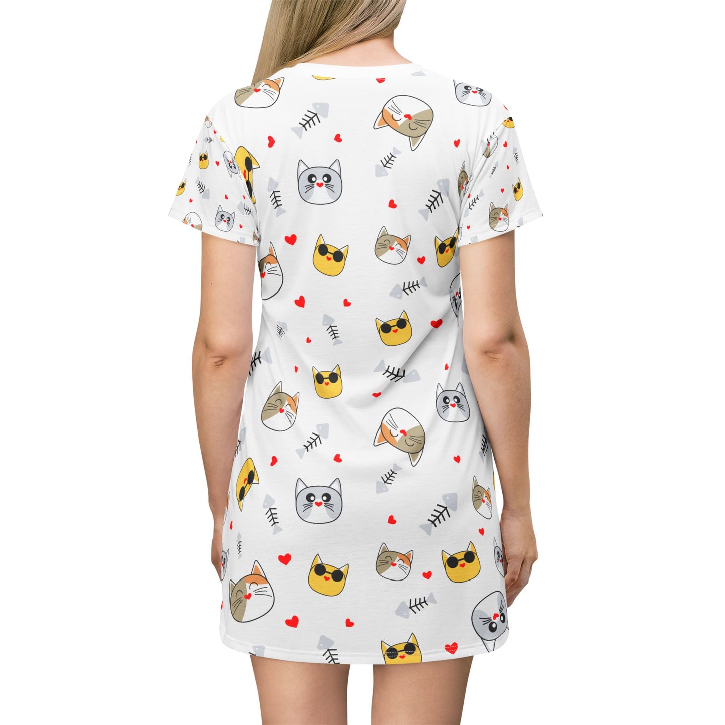 Cute Cat Pattern T-Shirt Dress for Cat Lovers