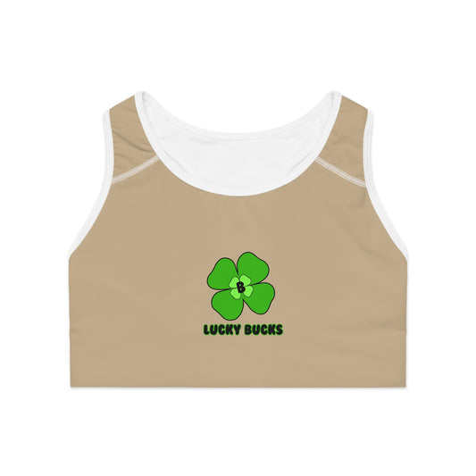 Lucky Bucks Sports Bra - St. Patrick's Day Activewear, Green Clover Design, Workout Gear, Fitness Top, Gym Bra, Cheerful Apparel