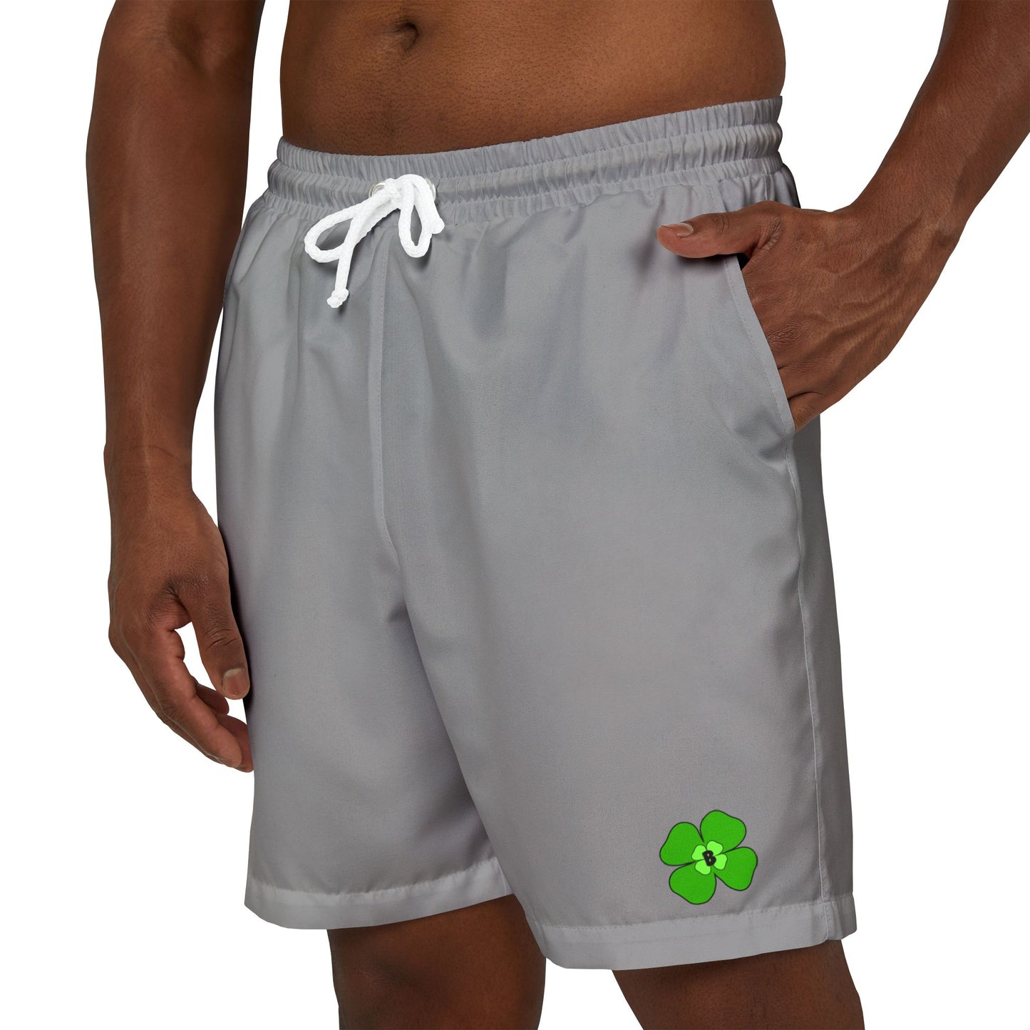 Eco-Friendly Unisex Swim Shorts with Green Flower Design