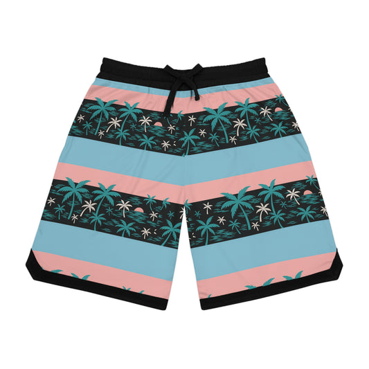 Lucky Bucks Tropical Basketball Shorts, Summer Athletic Shorts for Vacation