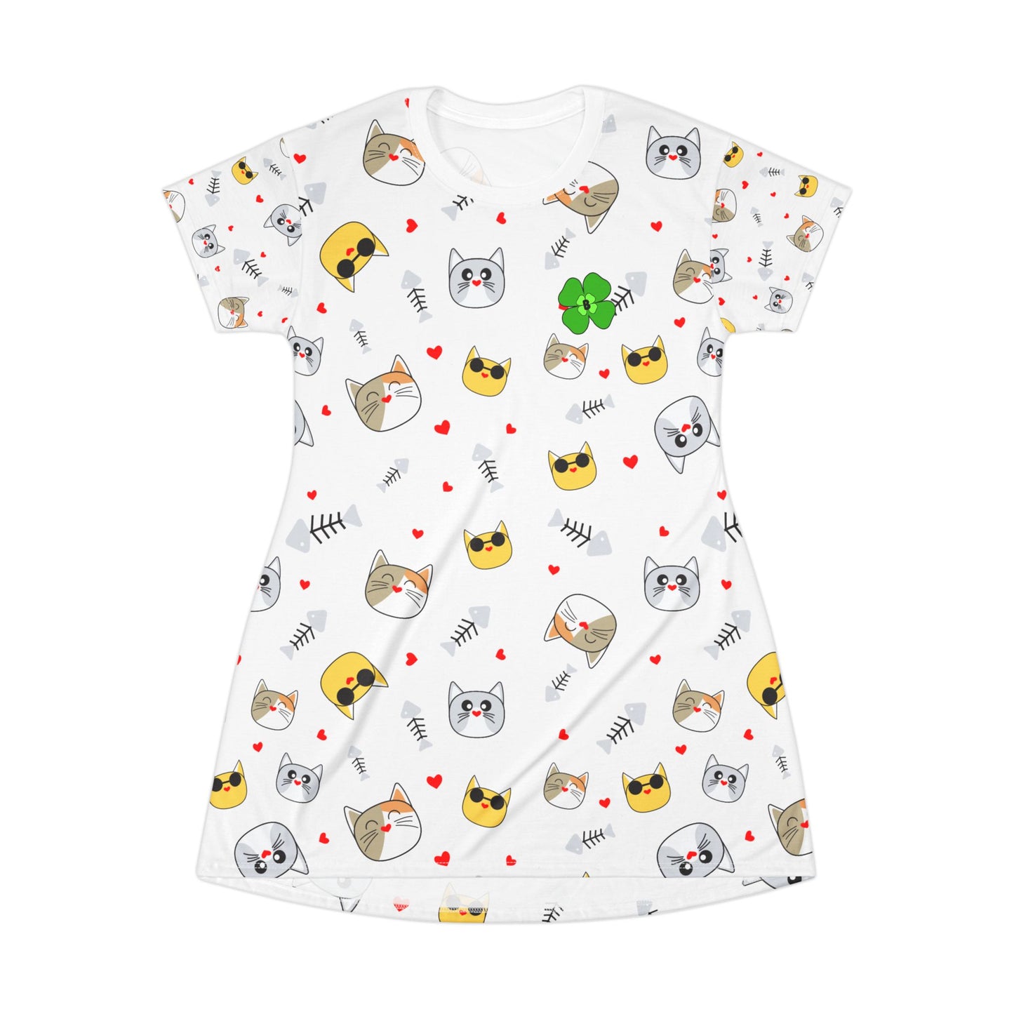 Cute Cat Pattern T-Shirt Dress for Cat Lovers