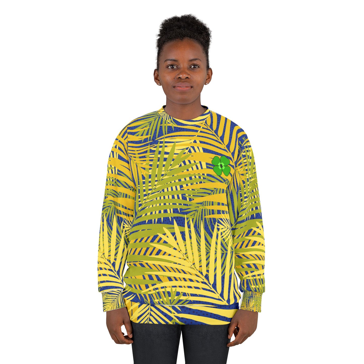 Tropical Vibes Unisex Sweatshirt - Yellow and Blue Palm Leaves Print