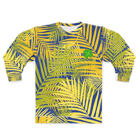 Tropical Vibes Unisex Sweatshirt - Yellow and Blue Palm Leaves Print