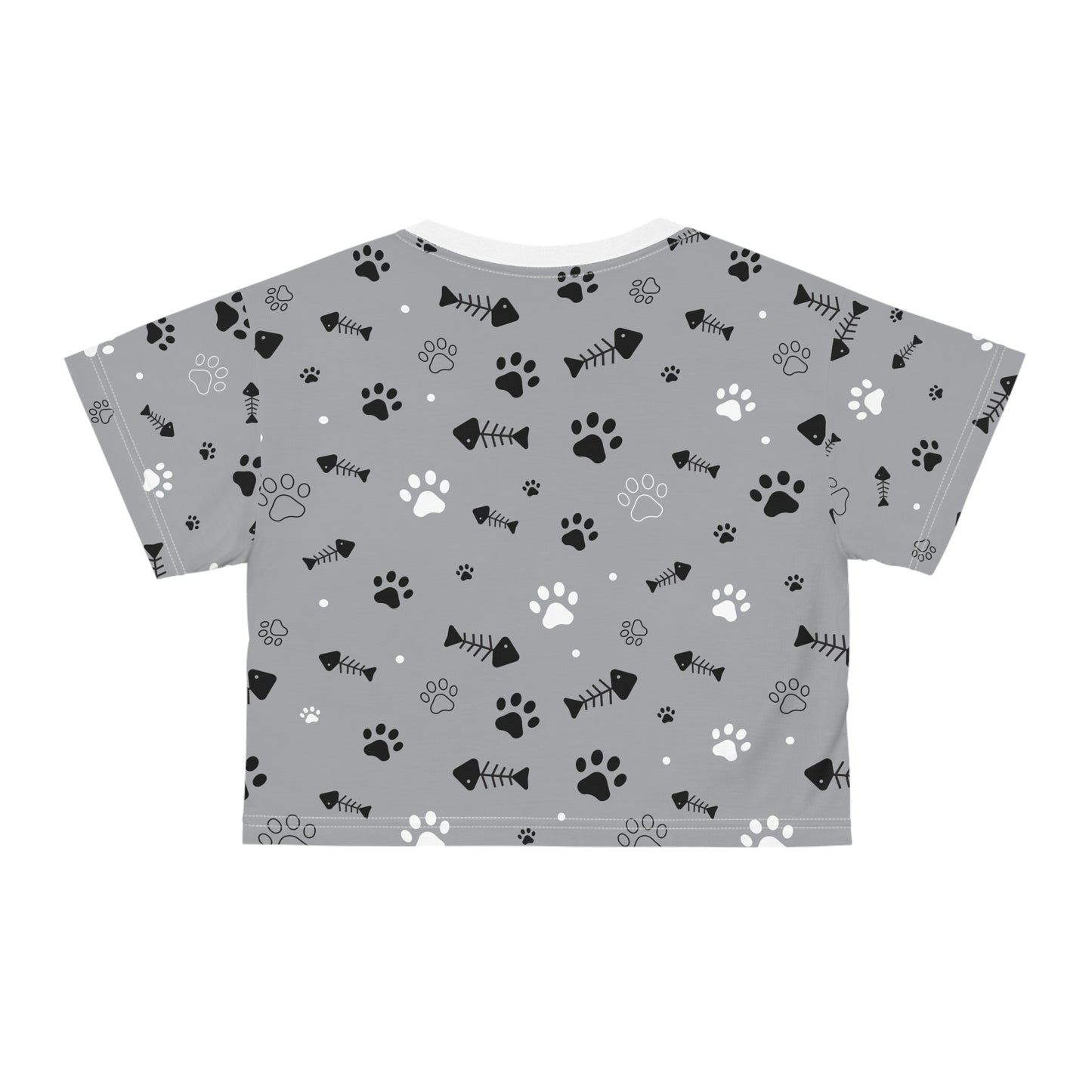 Pet Lover Crop Tee with Paw Print and Fishbone Design
